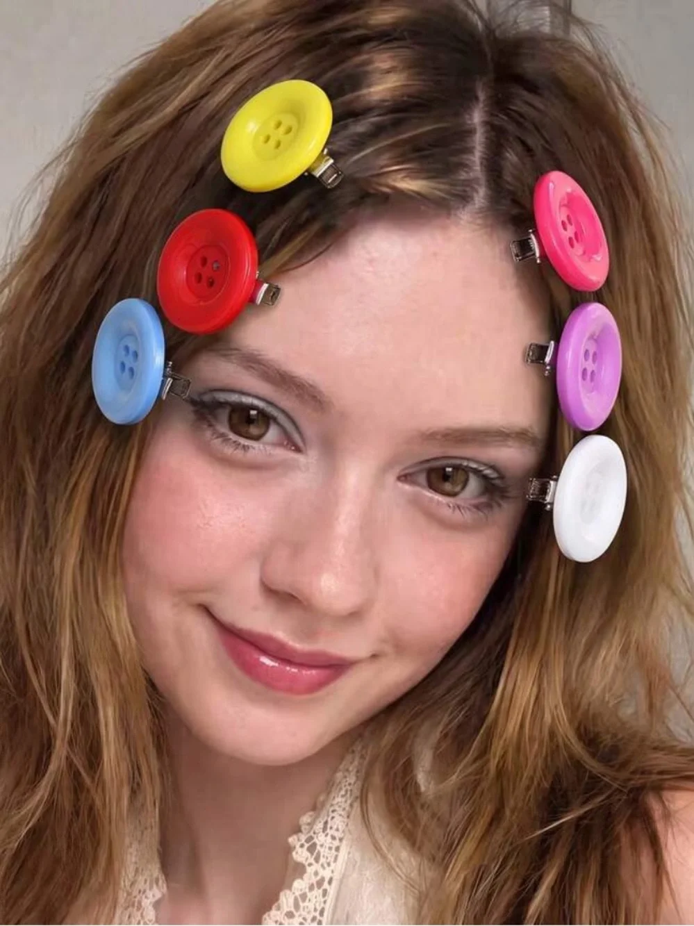 Multicolor Button Hair Clips - Women Accessories